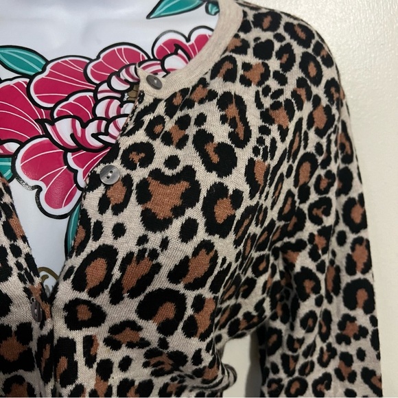 A New Day Beige Black Cheetah Print Button Up Cardigan - Picture 3 of 4